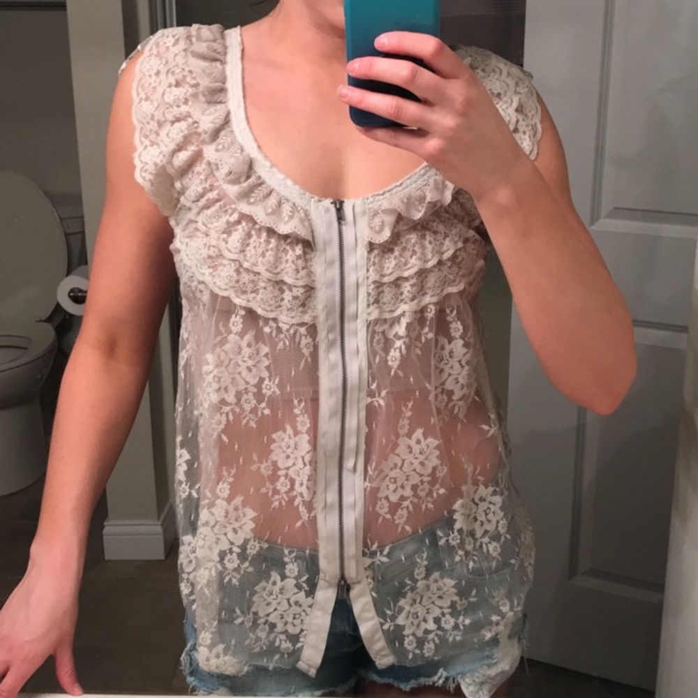 FREE PEOPLE Lace Zip-Up Tank - Small